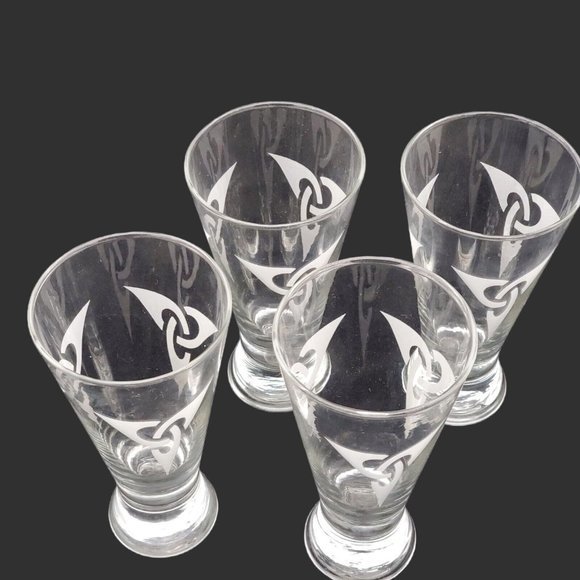 MCM Eamon Beer Glasses Ireland Trinity Knot Etched Set 4 Draft VTG Barware Bar 7 - Picture 3 of 3